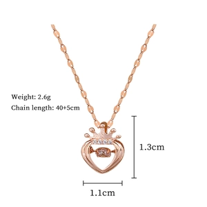 Detail of rose gold crown heart necklace showing 2.6g weight and 40+5cm chain length