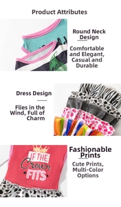 Detail of cute pet dress showing round neck design and various fashionable cartoon prints