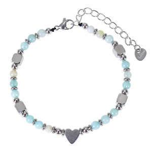 Handmade Natural Stone Beaded Bracelet Stainless Steel Heart Pendant Adjustable Bohemian Jewelry For Women Daily Gift