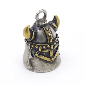 Viking horn helmet bell pendant in antique bronze finish with a top hanging ring