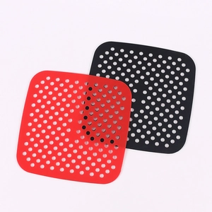 Tappetini quadrati in silicone per friggitrice ad aria, fodere resistenti al calore rosse e nere