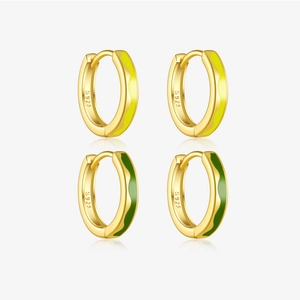 S925 Sterling Silver Gold Plated Huggie Hoop Earrings For Women Wave Pattern Colorful Enamel Ear Buckle Fashion Jewelry