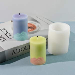 Detailed silicone candle mold showing mountain base design with two gradient wax pillars