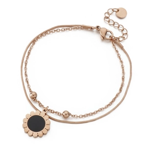 Elegant rose gold double-layer bracelet featuring sunflower pendant with black center inlay