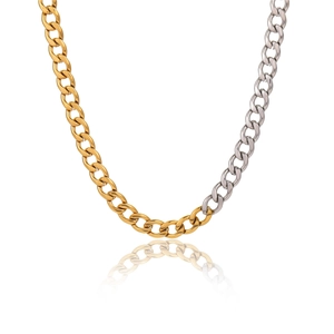 Two-tone gold and silver stainless steel Cuban link chain necklace for men and women