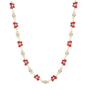 Collier chaîne dorée avec breloques papillon œil protecteur rouge et perles émaillées