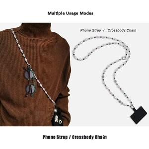 French pearl beaded phone lanyard crossbody chain for phone and glasses with silver clasp