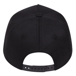 Classic black hip hop flat brim cap with adjustable snapback closure shown from the back