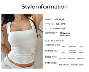 Detail view of white Y2K crop top tank showing fabric composition and size specifications