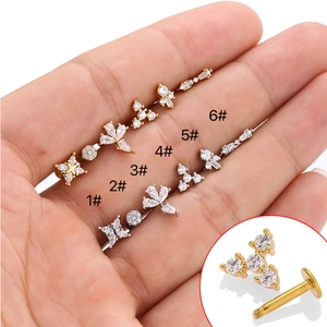 Micro Paved Zircon Copper Stainless Steel Labret Stud Flat Back Cartilage Earring Body Piercing Jewelry