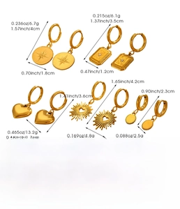 Tableau des tailles détaillant les poids et dimensions des cinq paires de boucles d'oreilles
