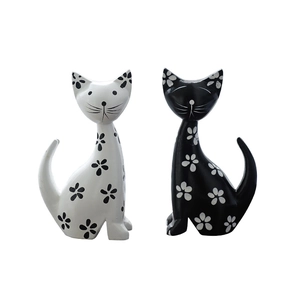Figurines de chat minimalistes en bois avec motifs floraux pour décoration d'intérieur