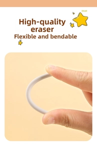 Detail of high flexibility white eraser being bent by hand to show TPE material durability