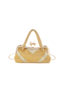 Luxury gold evening clutch bag with sparkling rhinestones and crystal ball closure