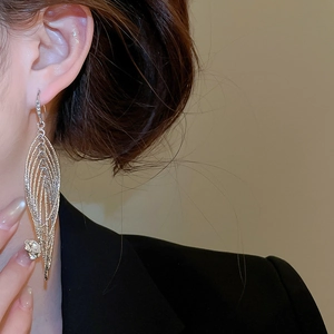 Gros plan de boucles d'oreilles en zircon argenté avec motif de feuille évidée