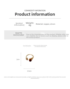 Dimensions détaillées de la bague dorée avec œil de tigre et pavage en zircone