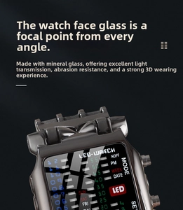 Macro shot of binary LED digital watch featuring mineral glass and chrome metal finish