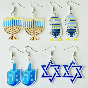 Hanukkah Drop Earrings Acrylic Iron Menorah Dreidel Star Of David Gnome Festival Holiday Jewelry For Women