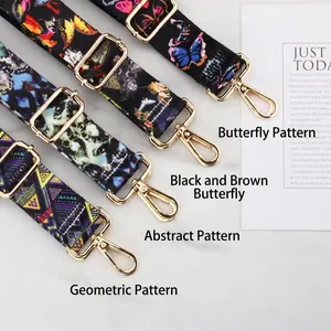 Adjustable patterned shoulder straps for handbags with gold metal hardware and ethnic designs