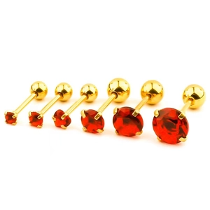 6-piece set of gold titanium steel ear studs with red zircon in graduated sizes