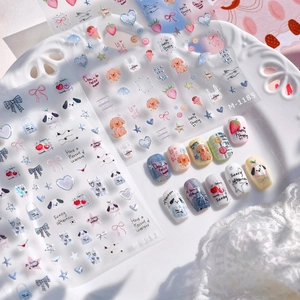 Cute puppy nail art stickers M-1182 featuring strawberry and bow motifs in soft pink