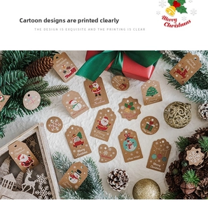 Christmas Kraft Paper Tags Set Decorative Santa Snowman Hanging Labels for Holiday Gift