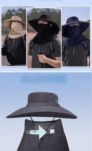 Detail showing 360-degree UV protection hiking hat with face mask and neck flap flaps