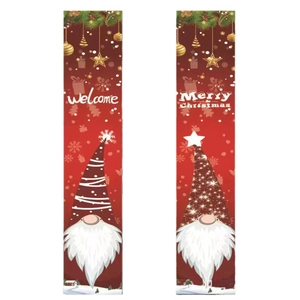 Bannières de porte de Noël rouges avec gnomes et textes Welcome et Merry Christmas
