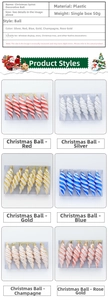 Close-up of spiral Christmas ornaments in six colors with glitter finish and hanging strings