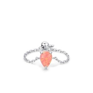 S925 sterling silver chain ring with water drop opal and adjustable slider bead