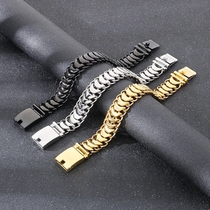 Mens hip hop keel chain bracelets in black silver and gold plated polished steel
