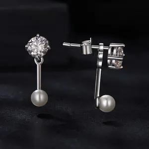 Elegant S925 sterling silver stud earrings featuring brilliant moissanite and white pearls