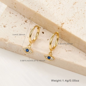Detailed specs of S925 silver evil eye gold hoop earrings with blue zircon