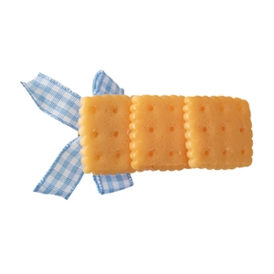 Cute biscuit hair clip with blue bow and realistic 3D cookie design for girls