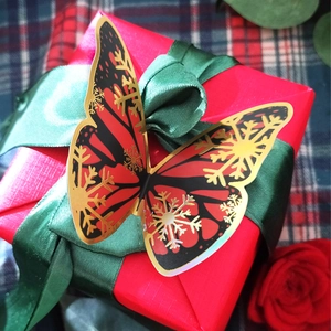 3D butterfly wall stickers with golden snowflakes on red and black for gift box decoration