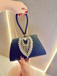 Elegant black rhinestone evening bag with sparkling sequins and gold chain strap