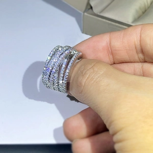 Exaggerated multi-layer wrapped wide ring with micro-pave white cubic zirconia stones