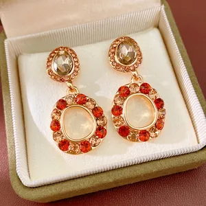 Vintage Round Hollow Rhinestone Drop Earrings With Silver Earring Post Alloy Luxury Retro Jewelry For Women