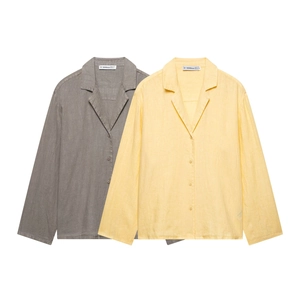 Women Casual Long Sleeve Button Down Shirt And Shorts Solid Color Linen Texture Streetwear Relaxed Fit Spring Outfit