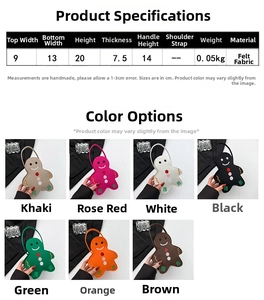 Spécifications de taille et options de couleur pour sacs à main en feutre de Noël