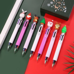 7-piece Christmas multi-color ballpoint pens with Santa and reindeer silicone toppers