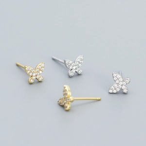 Butterfly Stud Earrings With 925 Sterling Silver Earring Post Colorful Cubic Zirconia Dainty Animal Jewelry Sweet