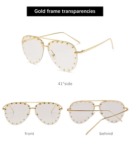 Detailed views of gold metal semi-rimless pilot sunglasses with decorative gold studs