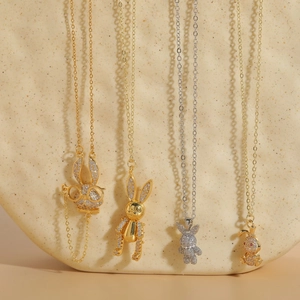 Cute Rabbit Pendant Necklace Copper 14K Gold Plated Zircon Inlaid Fashion Animal Jewelry For Women Girls