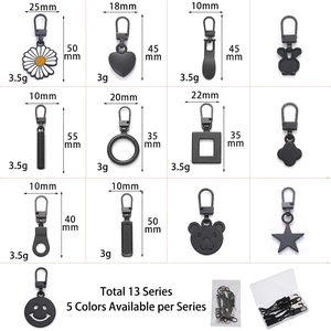 Universal detachable zipper puller set with daisy, heart, and star metal designs