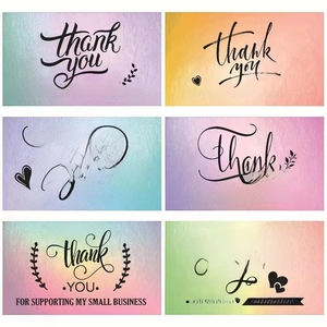 Holographic thank you cards with colorful gradients for small business packaging