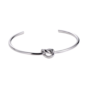 Minimalist knot design open cuff bracelet in silver stainless steel finish