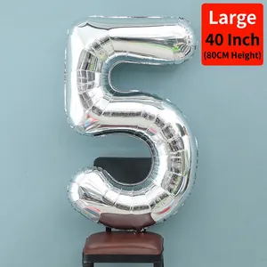 Silver 40 inch number 5 foil balloon for birthday party decorations height 80cm