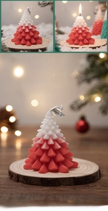 Macro detail of red and white gradient Christmas tree candle with high quality cotton wick