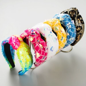 Fashion Fabric Sequin Knotted Wide Headband For Women Sparkly Sequin Knot Hair Band Party Hair Accessories Hair Hoop